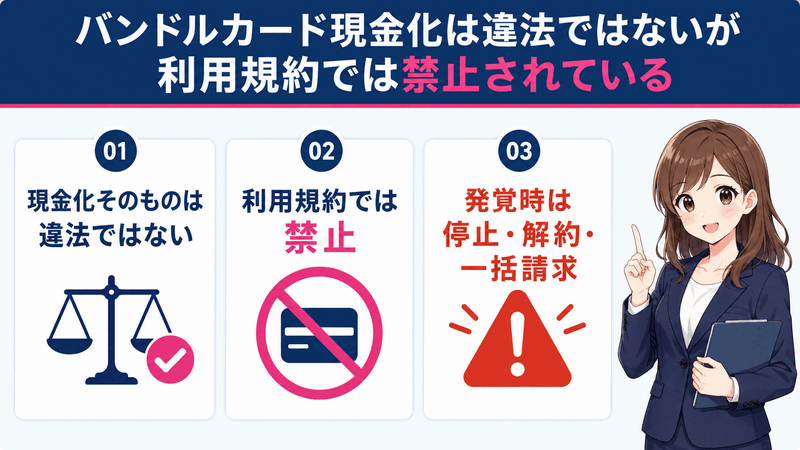 バンドルカード現金化は違法ではないが利用規約では禁止されている