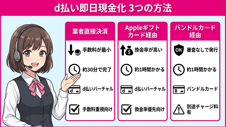 d払いを即日現金化する3つの方法