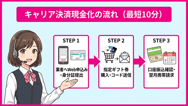 キャリア決済対応の現金化業者に申し込んで振り込まれるまでの流れ