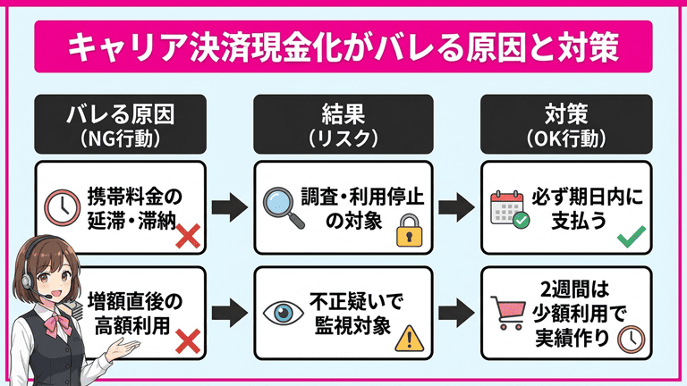 キャリア決済現金化がバレる原因と事前にできる対策