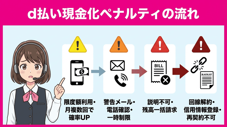 d払い現金化がバレる確率と実際のペナルティ事例