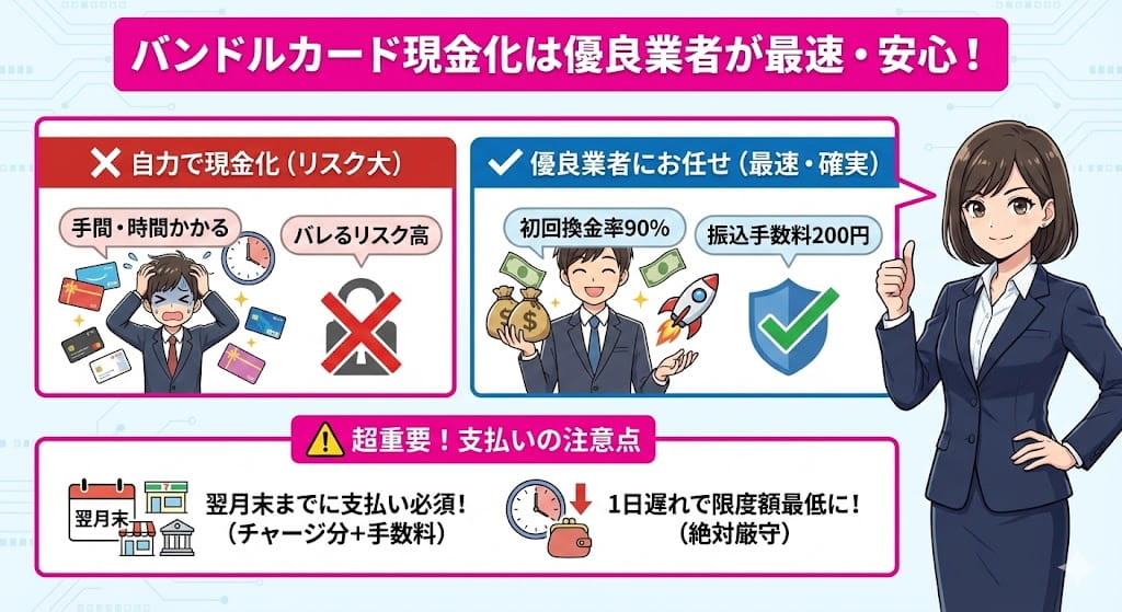 バンドルカードの現金化は自分でやるより優良業者を使うのが最速で安心