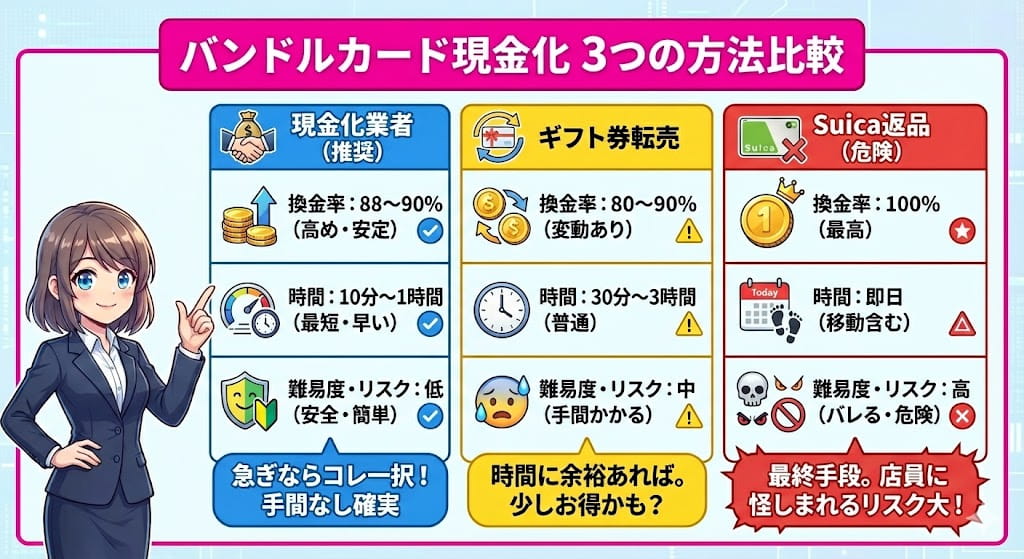 バンドルカードを現金化する方法を一覧比較