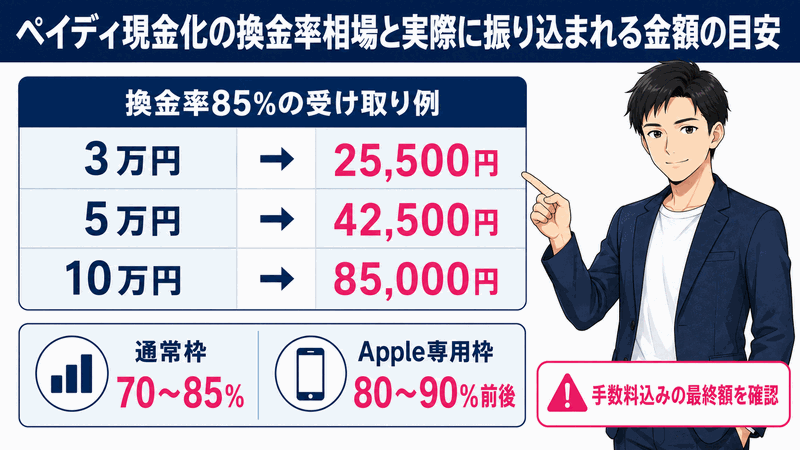 ペイディ現金化の換金率相場と実際に振り込まれる金額の目安
