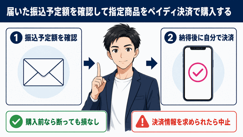届いた振込予定額を確認して指定商品をペイディ決済で購入する