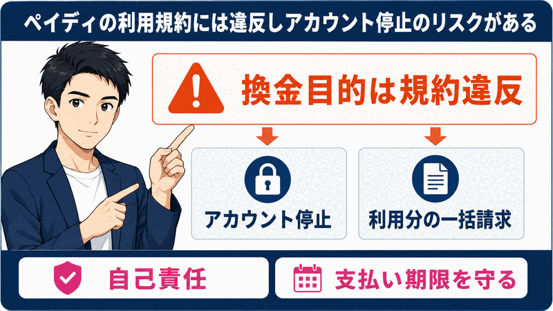 ペイディの利用規約には違反しアカウント停止のリスクがある